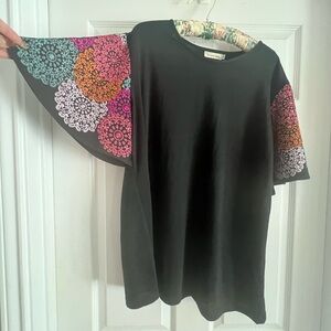 Chic Black Top with Colorful Mandala Sleeves